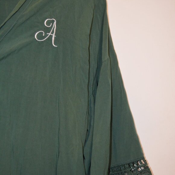 Home wear Wrap Rob Dark Green Lace Bottoms and Sleeves Embroidered A Cardigan M - Picture 7 of 8